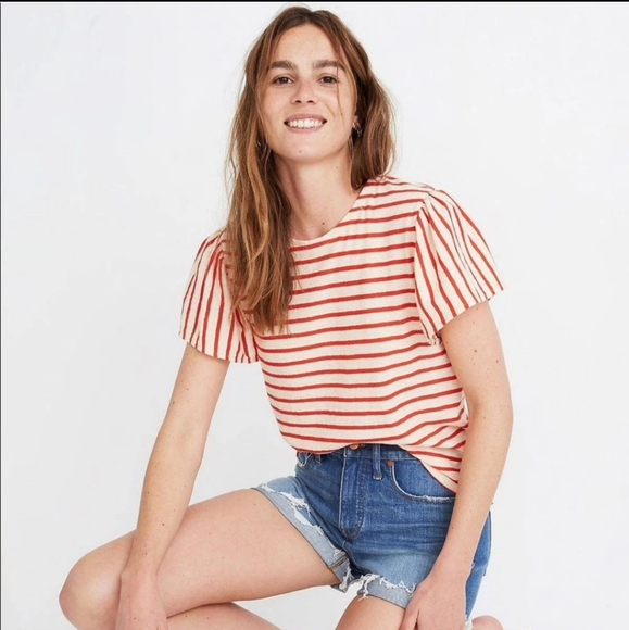 Madewell Tops - NWT Madewell Flutter Sleeve Tee  Stripe Shirt